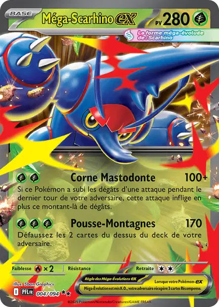 Carte Pokémon Méga-Scarhino EX 004/094 – Double Rare EX – Flammes Fantasmagoriques