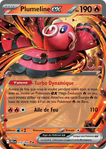 Carte Pokémon Plumeline EX 018/094 – Double Rare EX – Flammes Fantasmagoriques